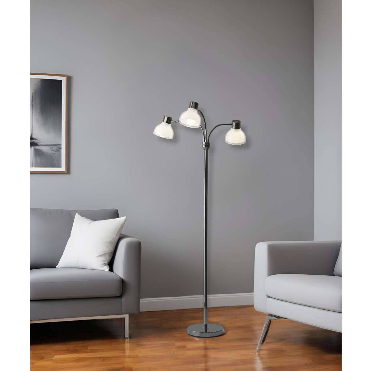 HomeRoots 69in. Black & White Metal Three Light Tree Floor Lamp