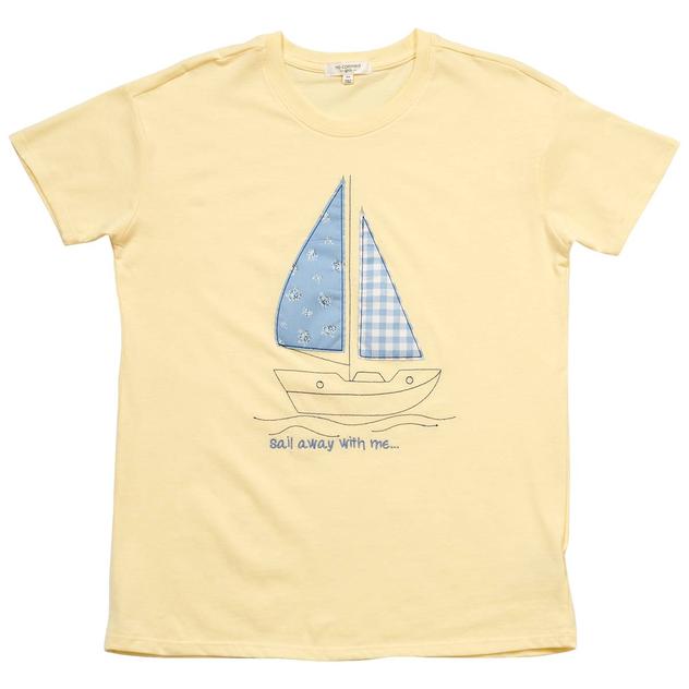 Girls (7-16) No Comment Short Sleeve Sailboat Boyfriend Tee