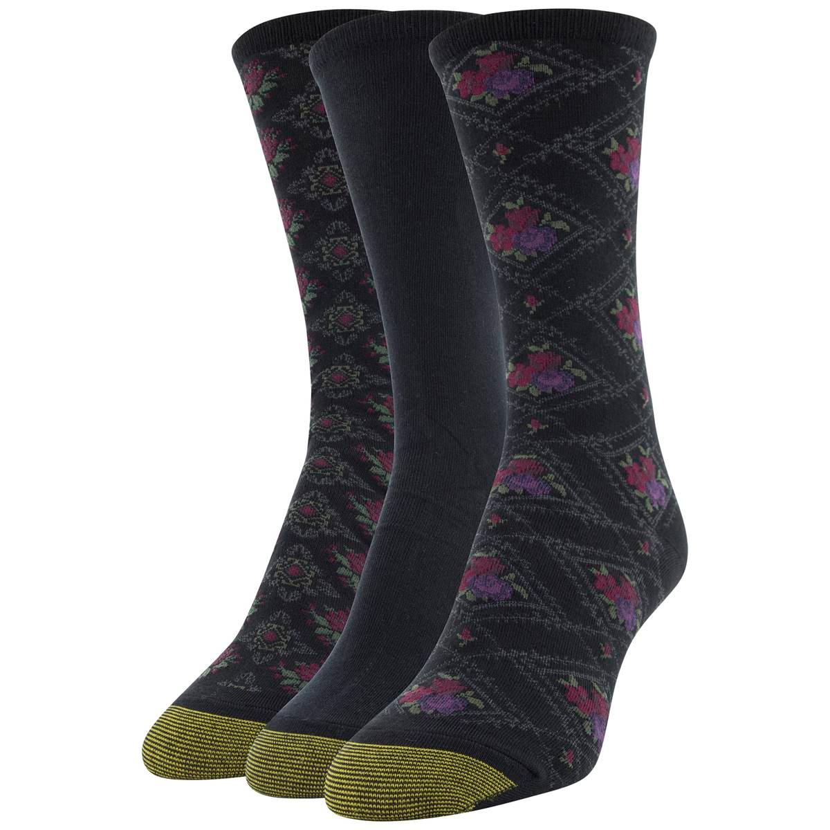 Womens Gold Toe(R) 3pk. Casual Diamond Floral Crew Socks
