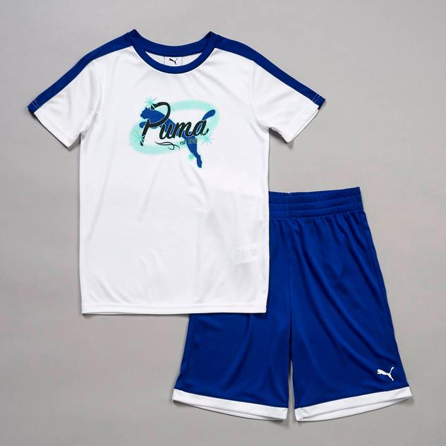 Boys (8-20) Puma® 2pc. Solid Tee & Interlock Shorts - White