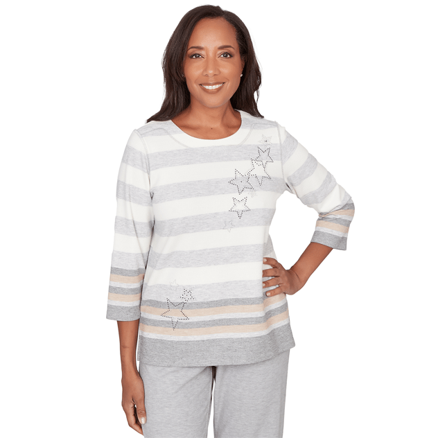 Petite Alfred Dunner Comfort & Joy Star and Stripe Blouse