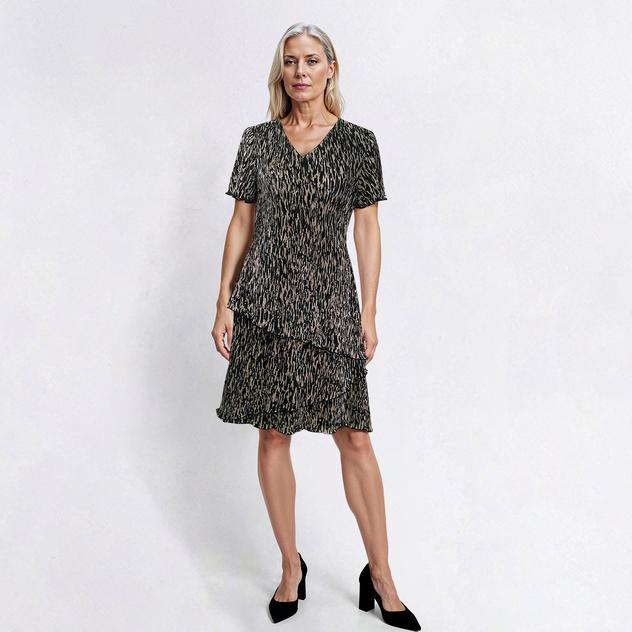 Womens Connected Apparel Short Sleeve Tiered Bodre A-Line Dress
