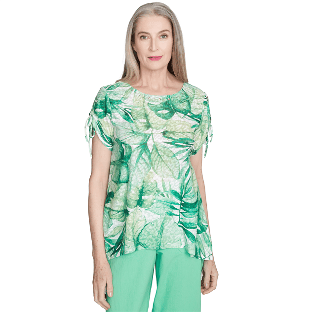 Womens Alfred Dunner Rise & Shine Monotone Tropical Leaf Tee