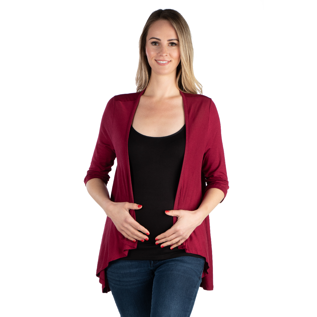Plus Size 24/7 Comfort Apparel Elbow Sleeve Maternity Cardigan
