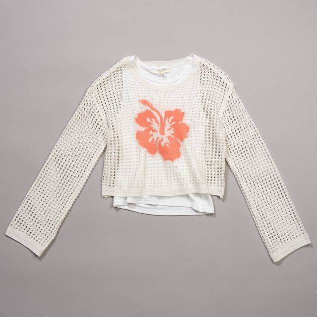 Girls (7-16) No Comment 2Fer Long Sleeve Mesh Floral Top & Tank