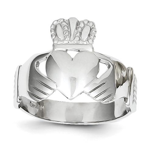 Mens Gold Classics(tm) 14kt. Flat White Gold Claddagh Ring