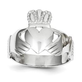 Mens Gold Classics(tm) 14kt. Flat White Gold Claddagh Ring