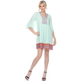 Womens White Mark Elbow Sleeve Embroidered Dress