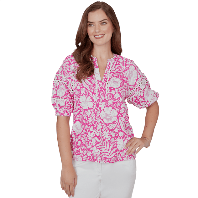 Petite Ruby Rd. Hothouse Florals Puff Sleeve Blouse