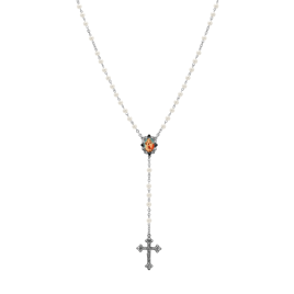 Symbols of Faith Silver Tone Crucifix Mary & Child Bead Rosary