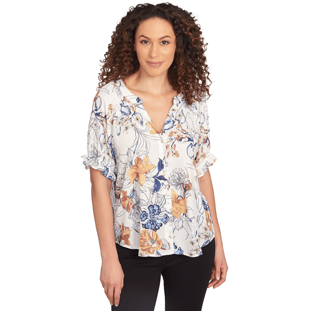 Womens Emaline Phoenix Floral Split Neck Button Front Blouse