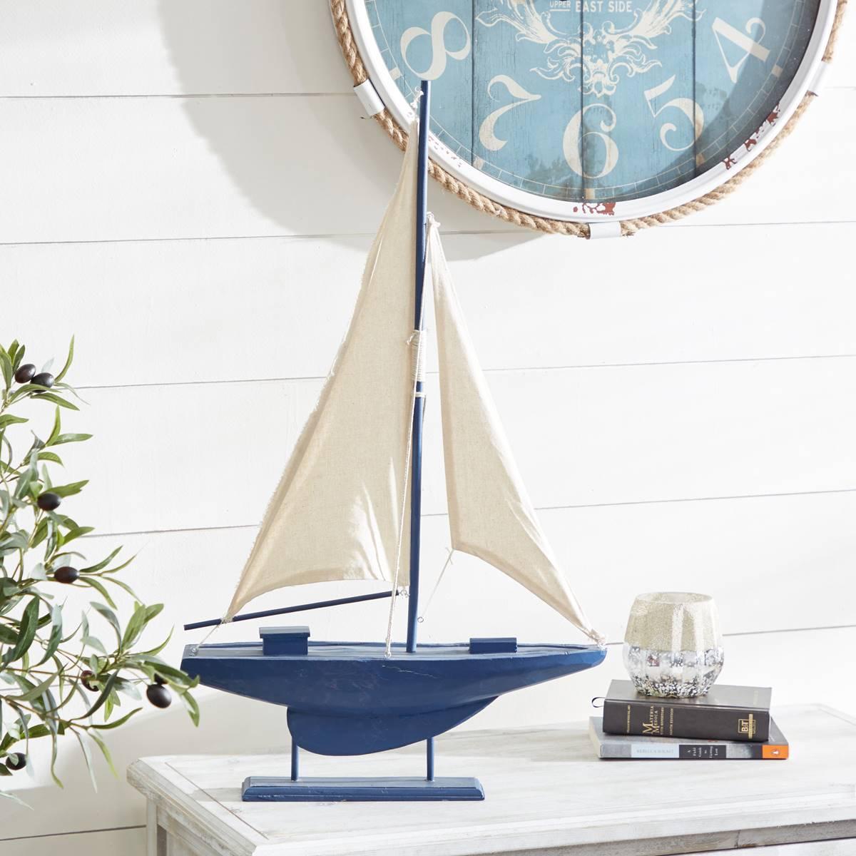 9th & Pike® Dark Blue Wood Coastal Sail Sculpture
