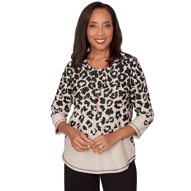 Womens Alfred Dunner Seville 3/4 Sleeve Leopard Blouse