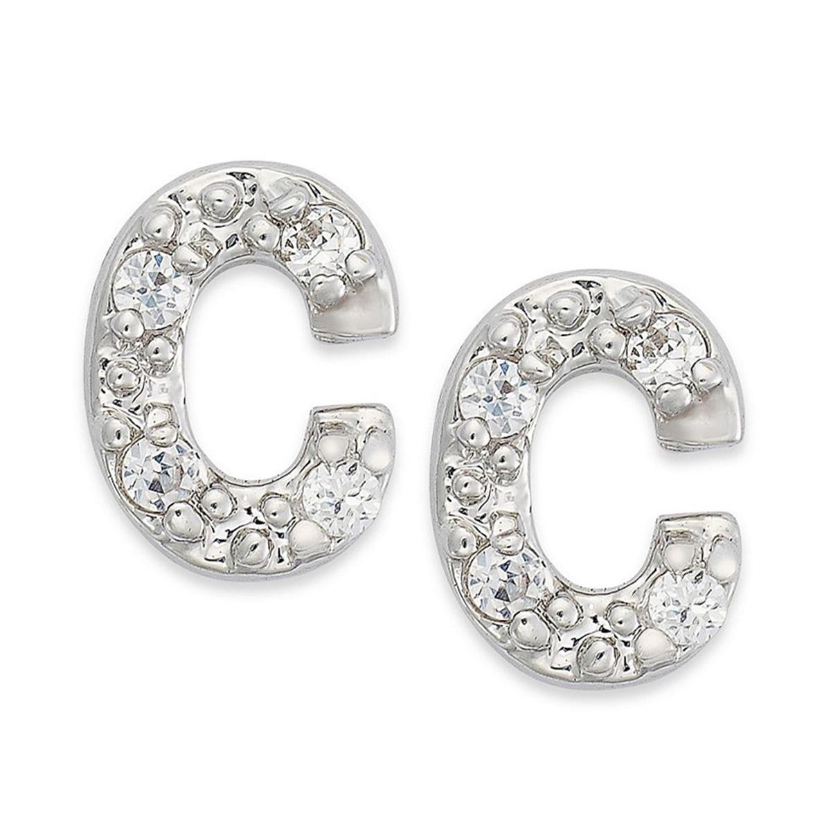 Sterling Silver Cubic Zirconia C Initial Stud Earrings