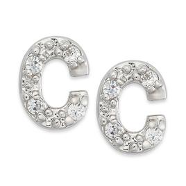 Sterling Silver Cubic Zirconia C Initial Stud Earrings