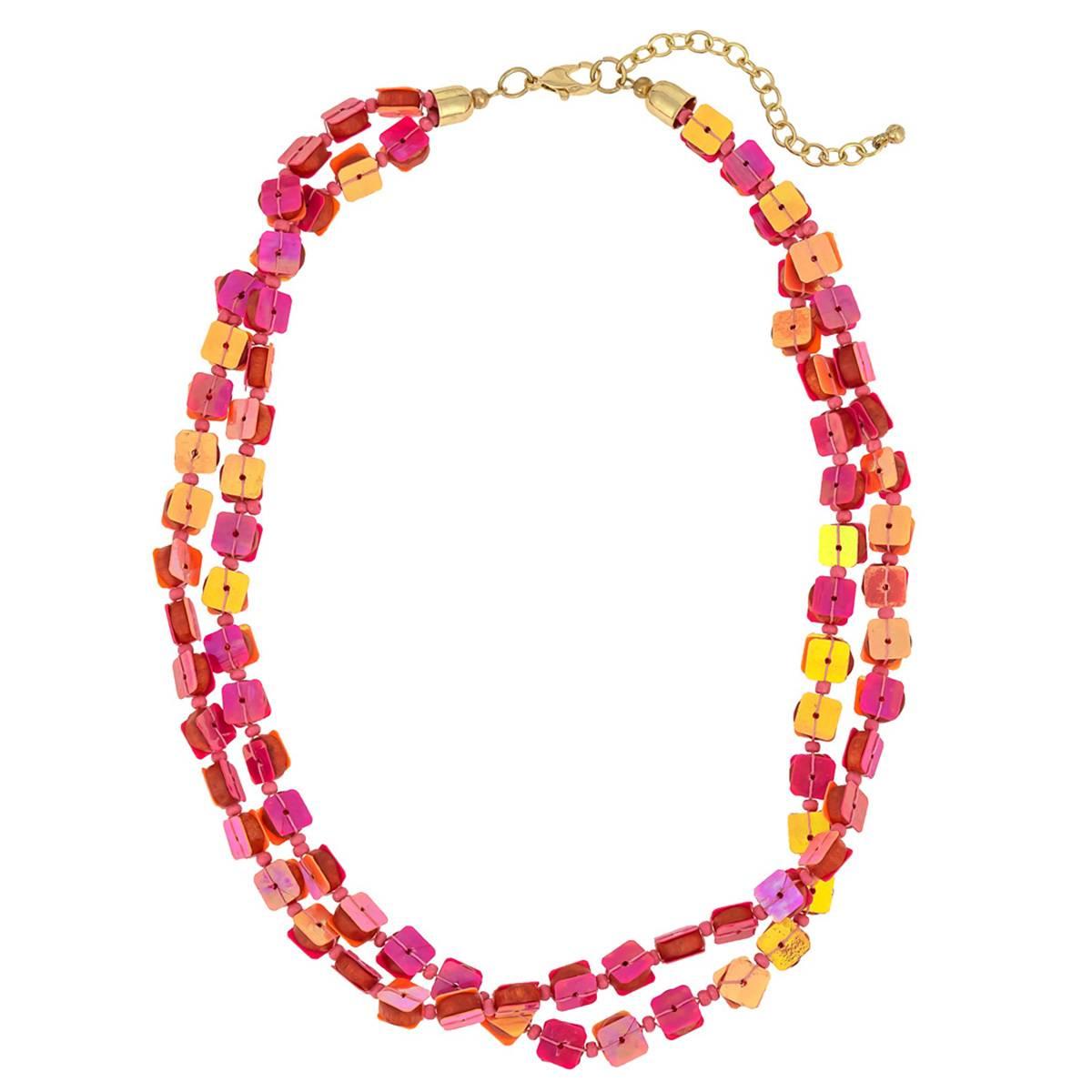 Ashley Cooper(tm) Pink Multi Shell/Sequin 2 Row Short Necklace