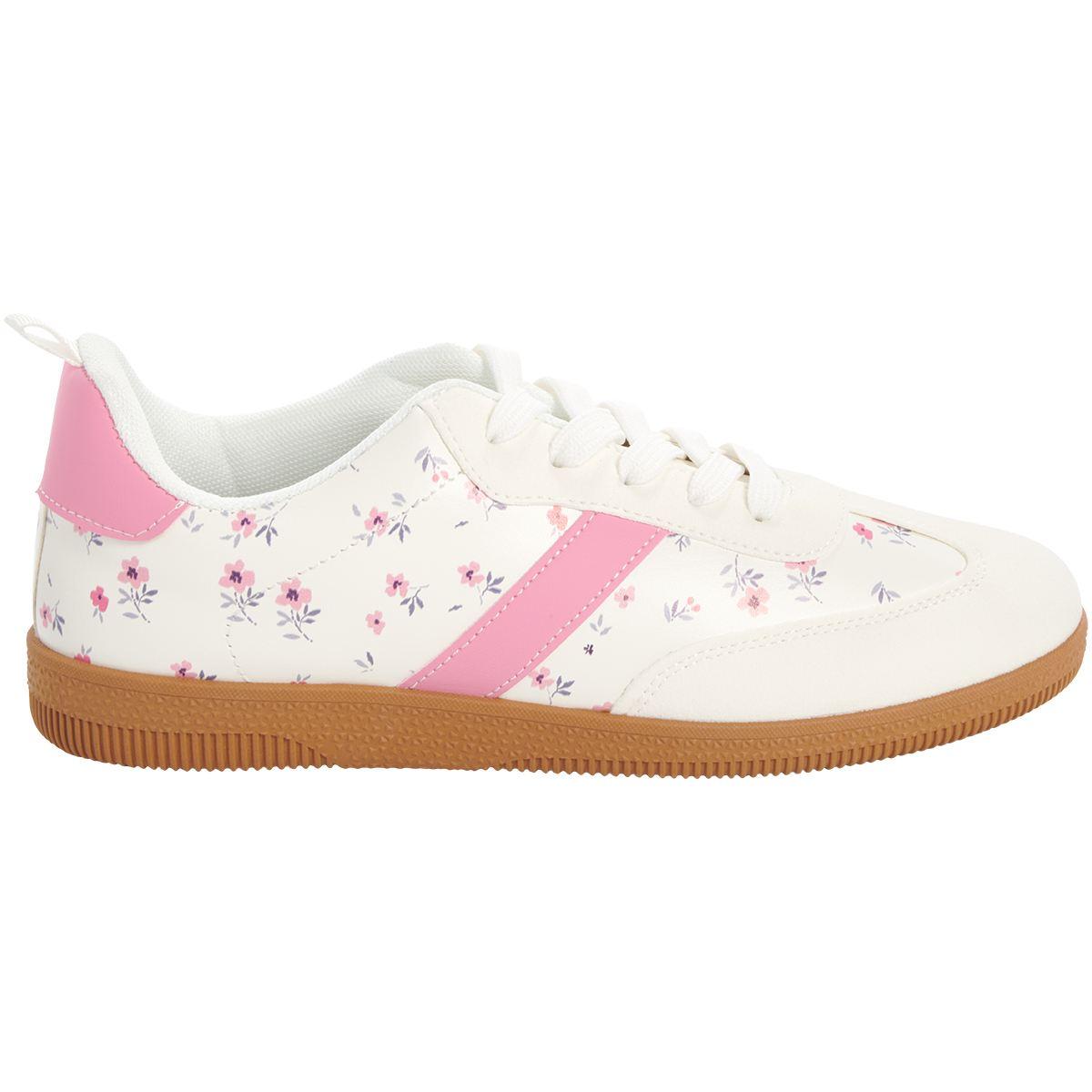 Womens Love 83 White/Pink Floral Fashion Sneakers