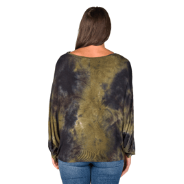 Womens 24/7 Comfort Apparel Green Tie Dye Batwing Sleeve Top