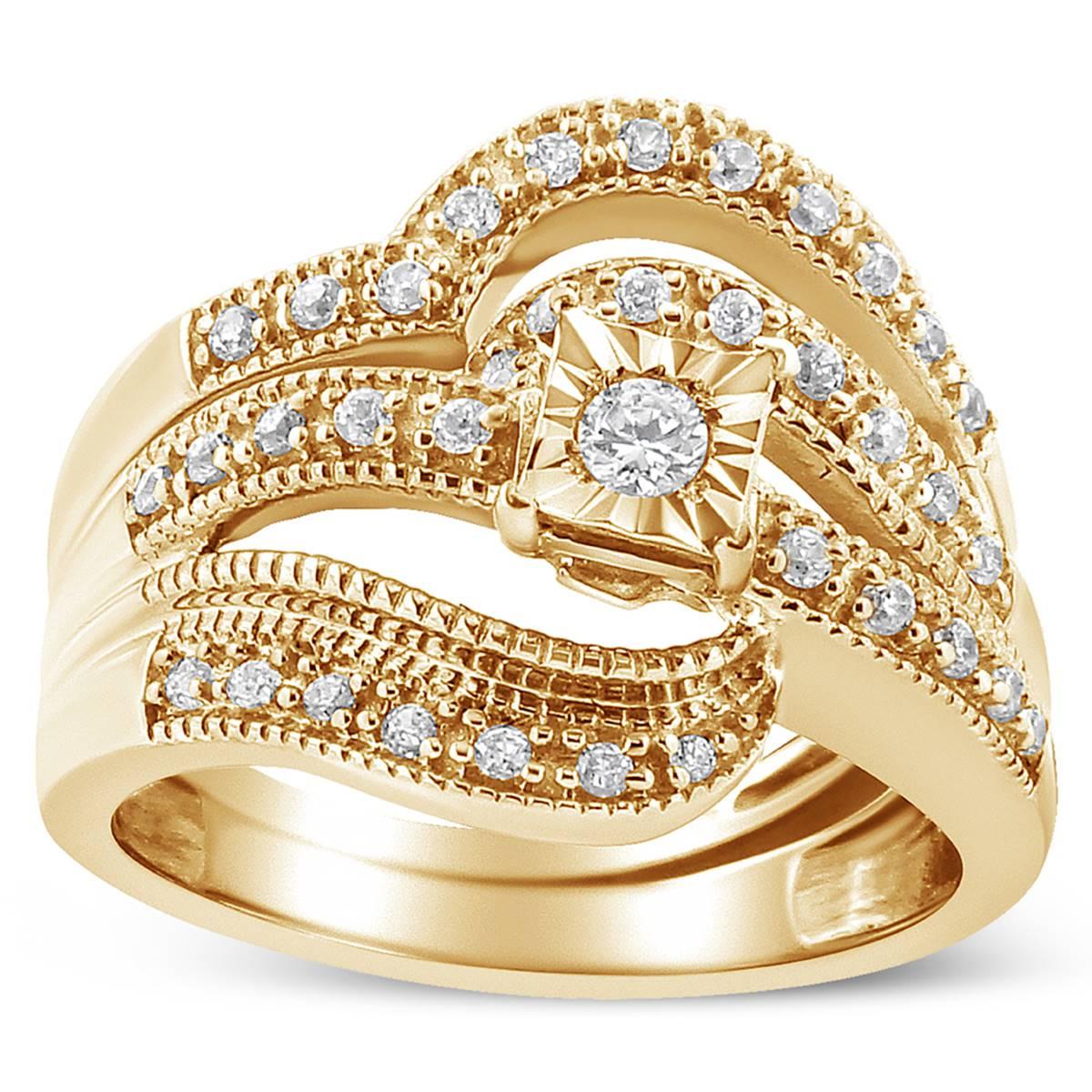 Haus of Brilliance 14kt. Gold Plated 1/3ctw. Diamond Bridal Set