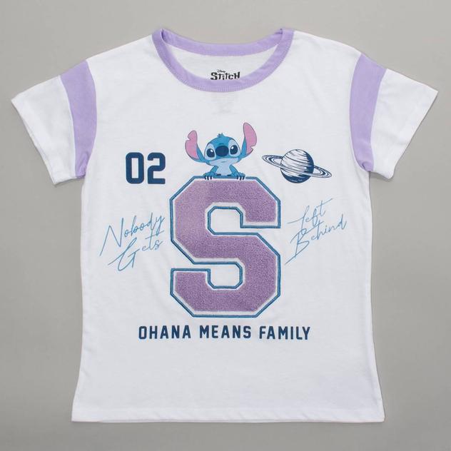 Girls (7-16) Disney Short Sleeve Stitch Chenille "S" Ohana Tee