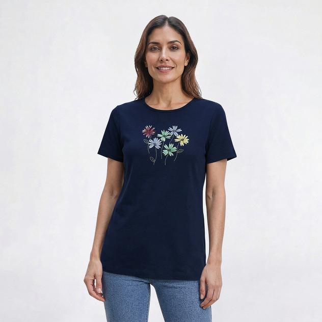 Petite Bonnie Evans Floral Cluster Short Sleeve Tee