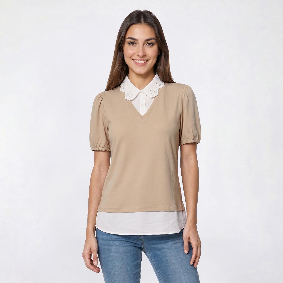 Womens Adrianna Papell Scallop Collar Two In One Blouse