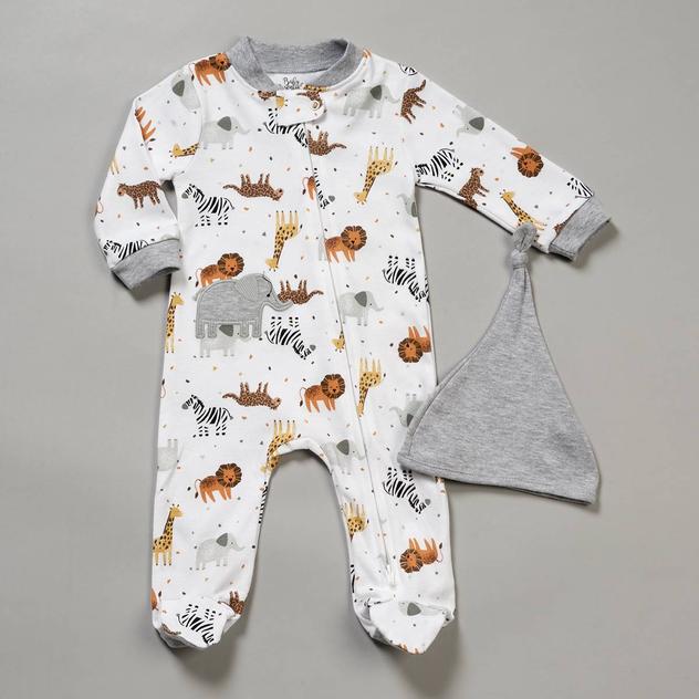 Baby Unisex (NB-9M) Baby Essentials® 2pc. Safari Footie & Hat
