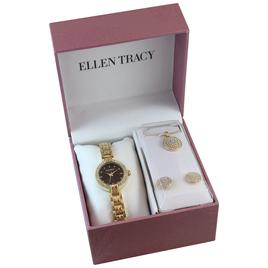 Womens Ellen Tracy Pave Crystal Watch Pendant & Earring Set