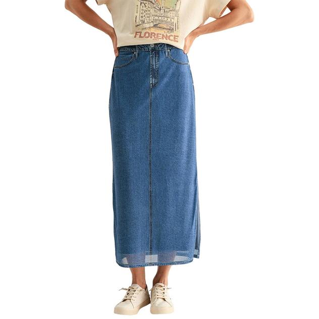 Womens CITY BLUES Denim Mesh Midi Skirt
