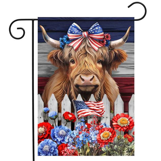 Briarwood Lane Patriotic Highland Cow Garden Flag