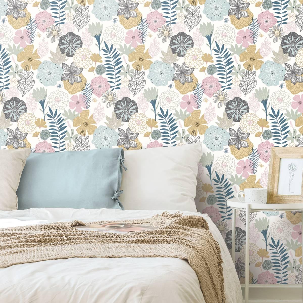 RoomMates(R) Pink Perennial Blooms Peel & Stick Wallpaper