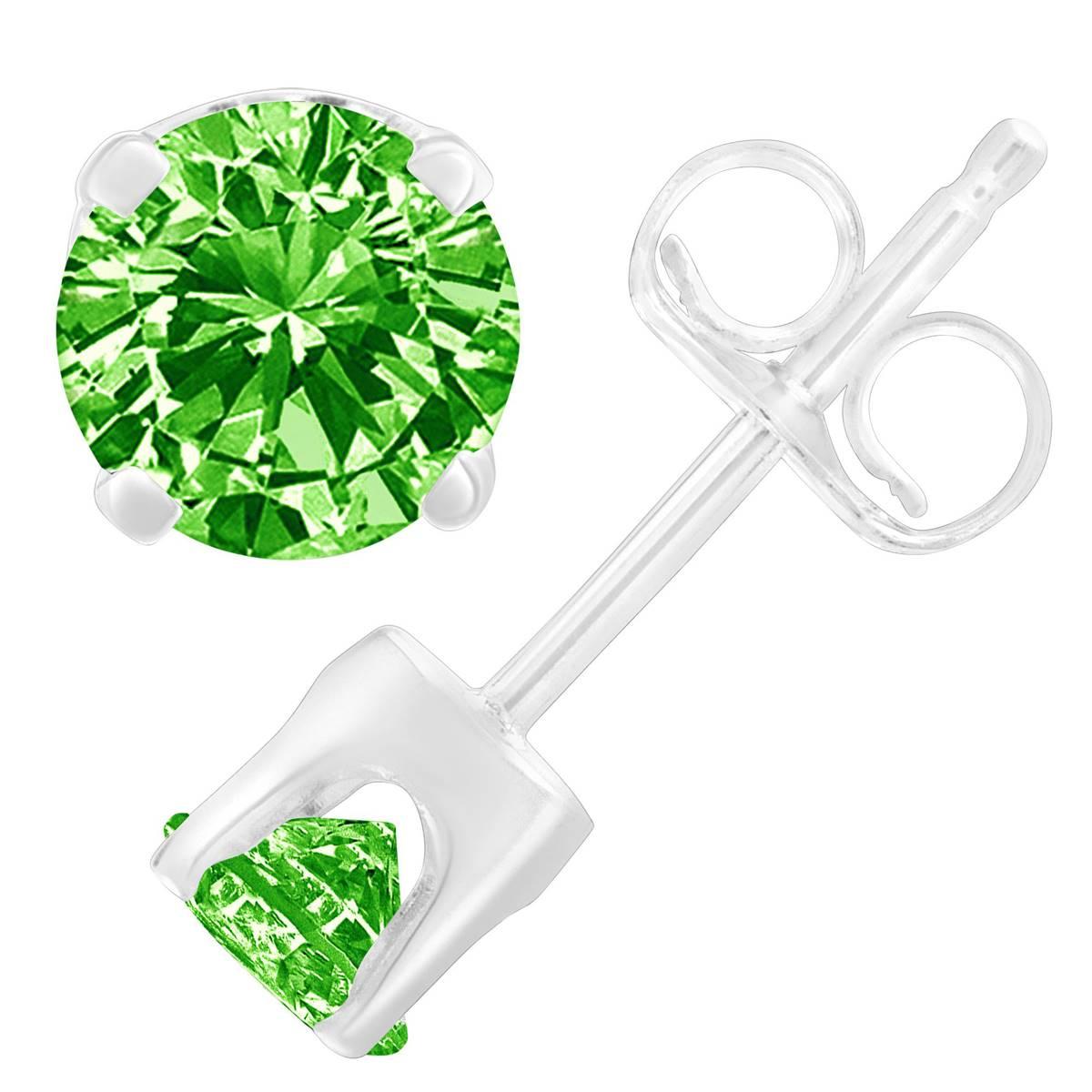 Haus of Brilliance Sterling Silver Treated Green Diamond Earrings