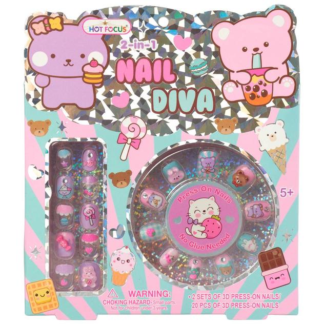 Girls Hot Focus® 20pc. Nail Diva Critter Press On Nails Set