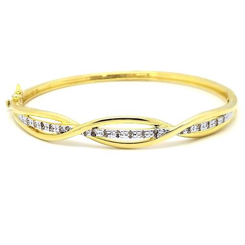 Gianni Argento Gold Plated Diamond Twisted Bangle Bracelet