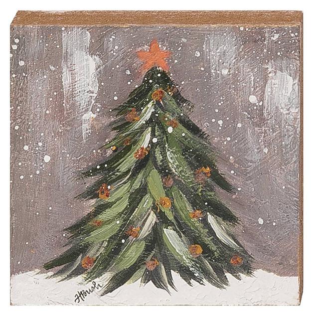 Hand Painted Tree Block Art