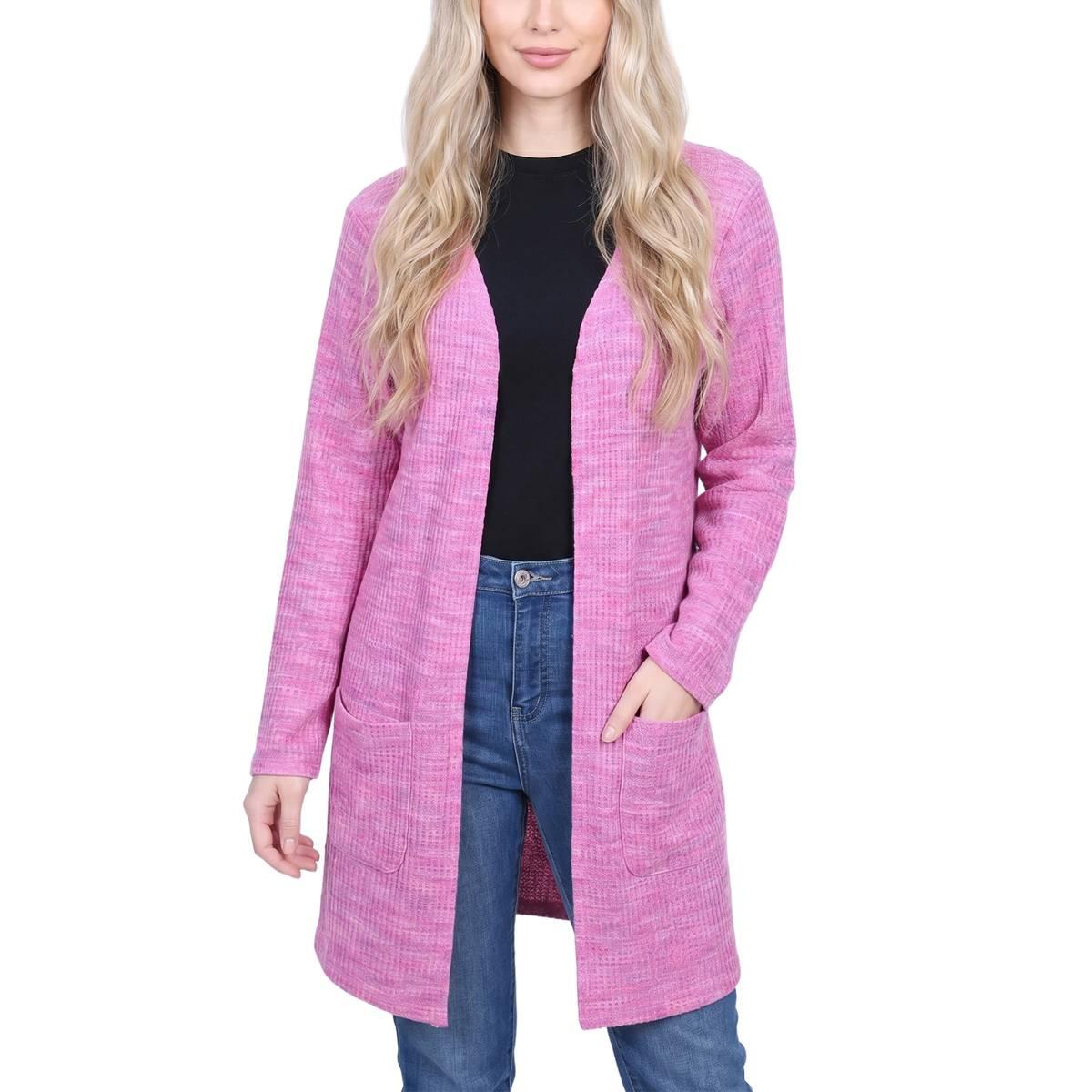 Womens NY Collection Long Sleeve Solid Cabled Open Cardigan