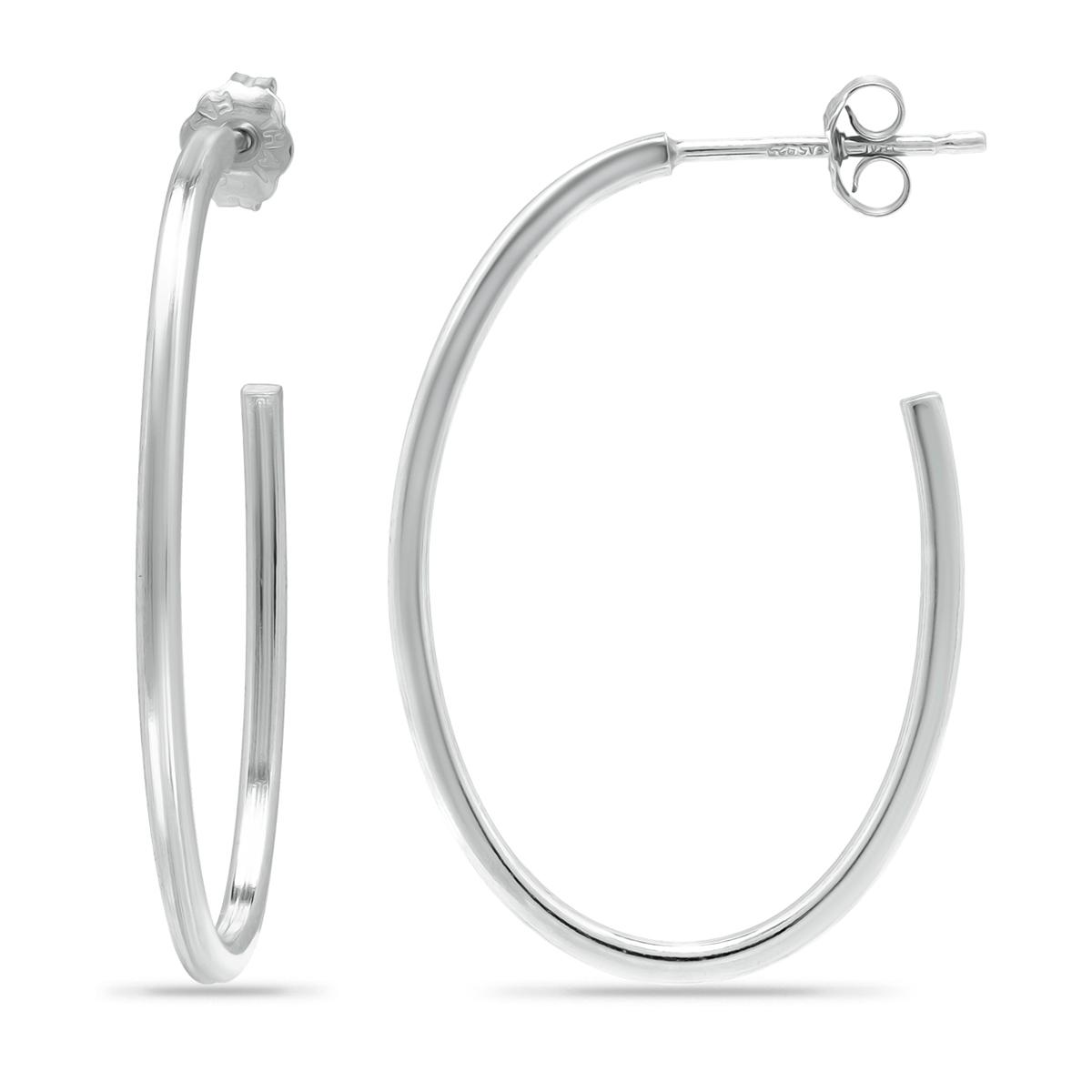 Sterling Silver 30mm Oval Hoop Post Earrings