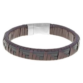 Mens Lynx Stainless Steel Brown & Black Leather Bracelet