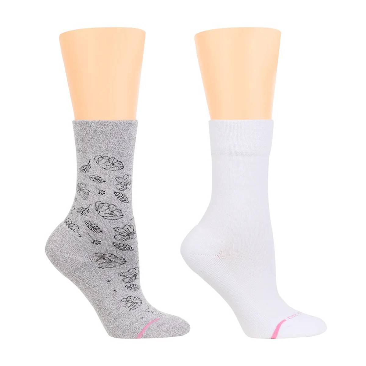 Womens Dr. Motion 2pk. Floral Comfort Top Crew Socks