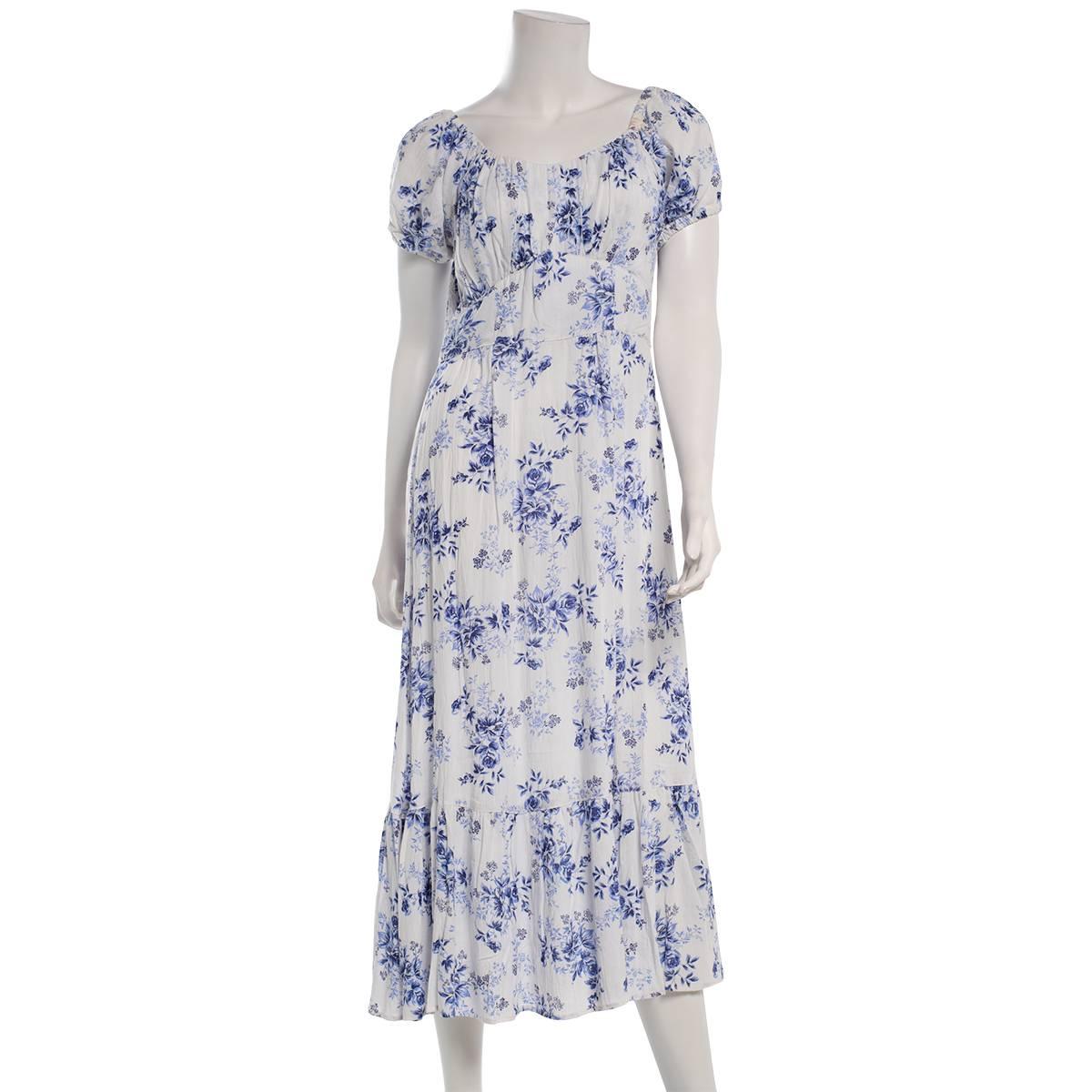 Juniors Angie Floral Puff Sleeve Gauze Peasant Maxi Dress