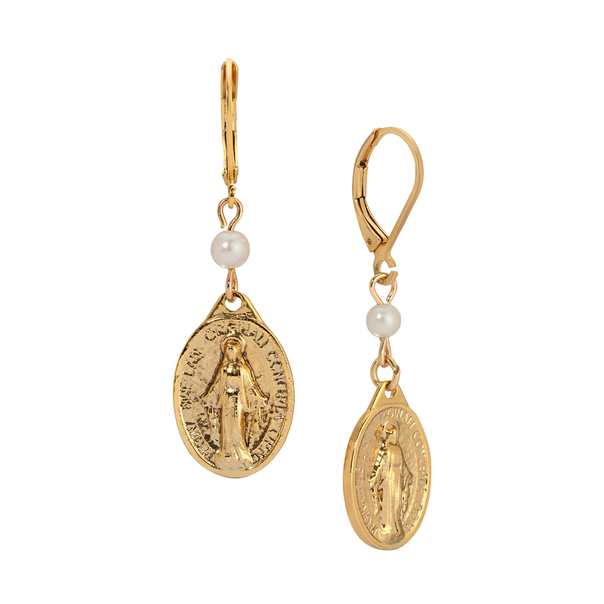 Symbols of Faith Oval Miraculous Medal Charm & Bead Earrings