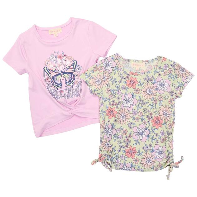 Girls (4-6x) BTween® 2pk. Wild Heart & Floral Short Sleeve Tops