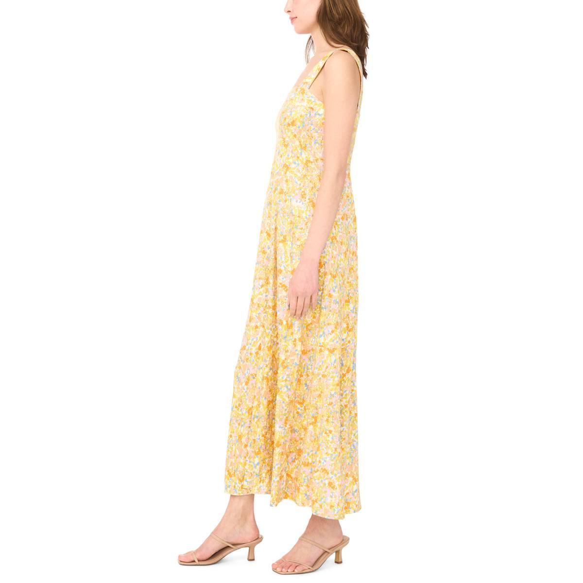Womens MSK Sleeveless Square Neck Abstract Challis Midi Dress