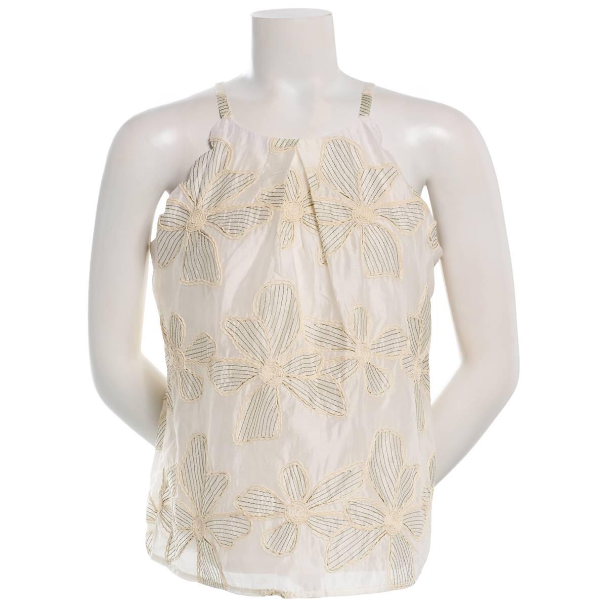 Juniors A. Byer Embroidered Floral Scallop Edge Top