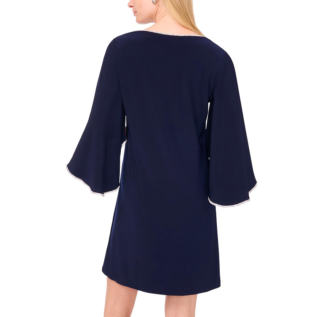 Womens MSK Rhinestone Trim Open Sleeve V Neck Shift Dress
