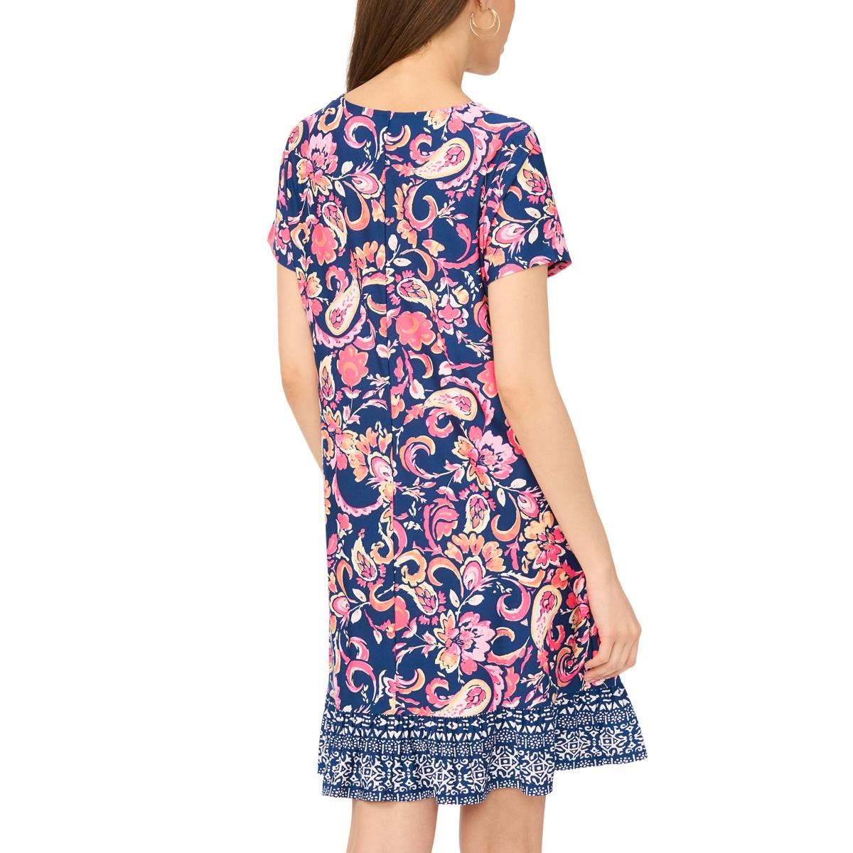 Womens MSK Short Sleeve Floral Ruffle Hem Shift Dress