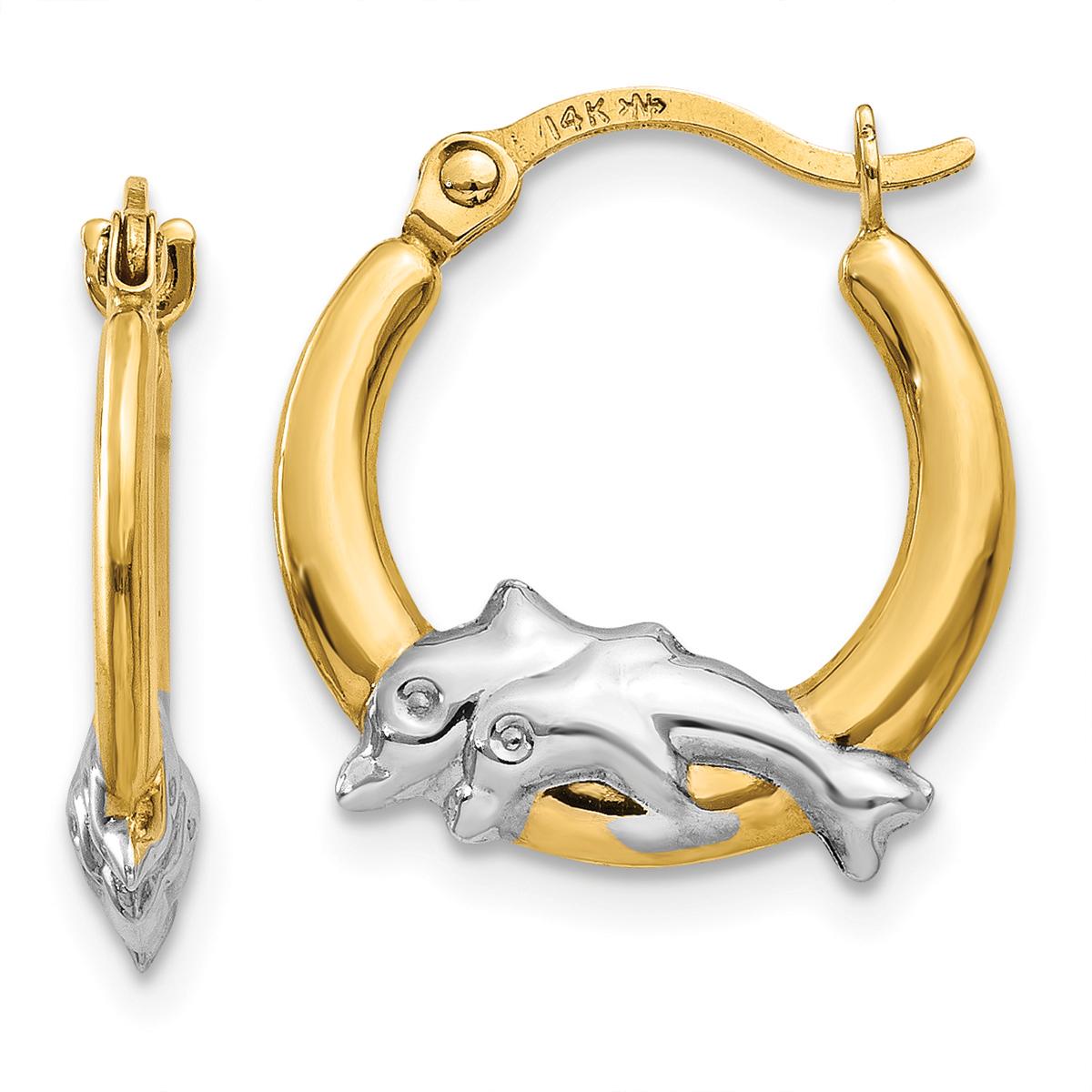 Gold Classics(tm) 14kt. Gold &amp; Rhodium Dolphins Hoop Earrings
