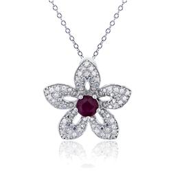 Gemstone Classics(tm) Sterling & Ruby Flower Necklace