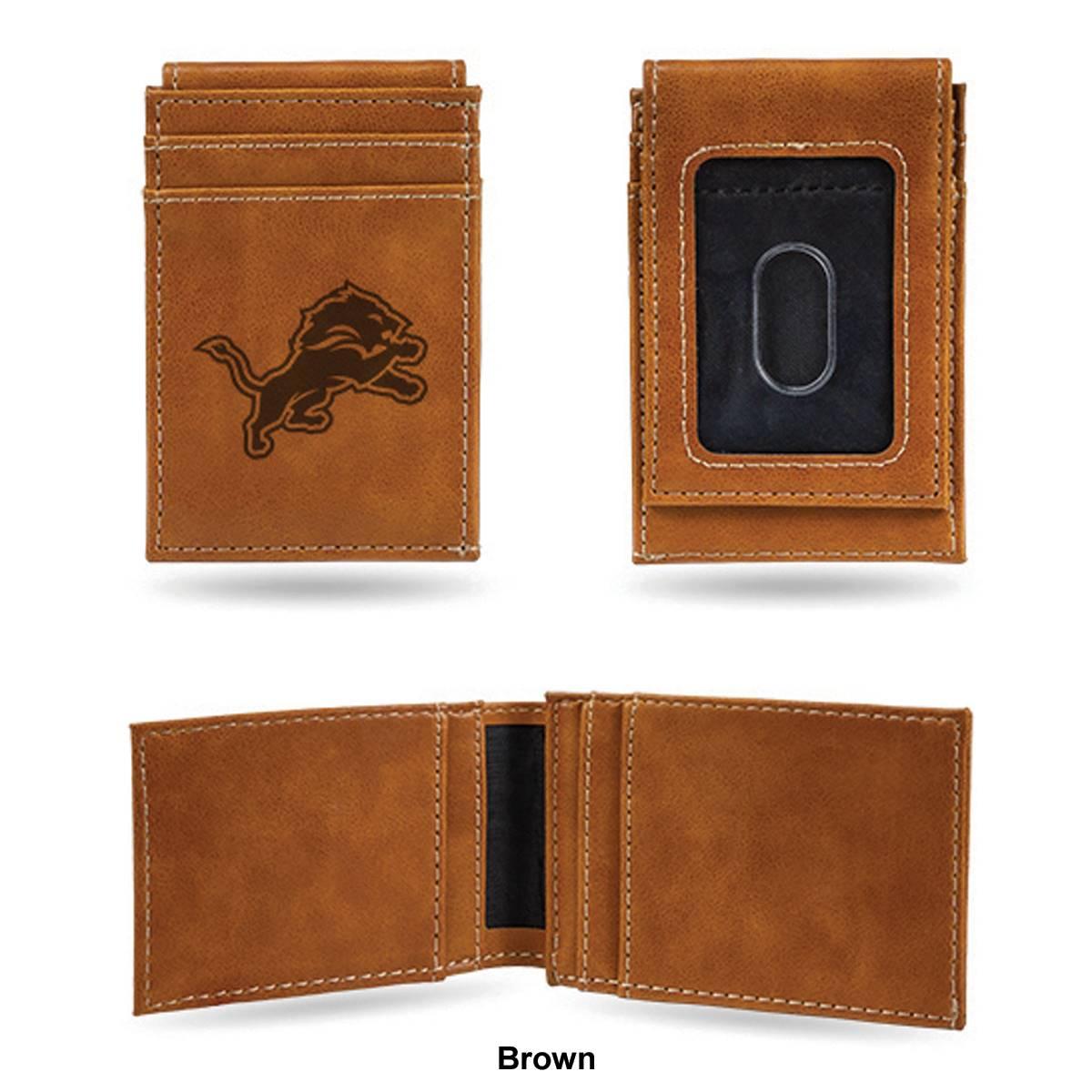 Mens NFL Detroit Lions Faux Leather Front Pocket Wallet
