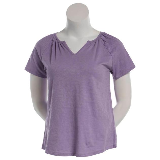 Petite Mountain Ridge Short Sleeve Split Neck Blouse